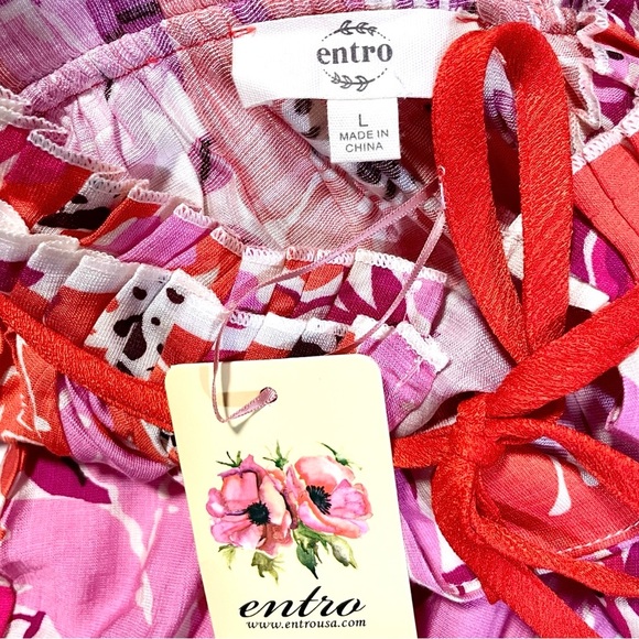 NWT Entro Floral Smocked Tiered Boho Maxi Dress 3/4 Sleeve Size Large - Picture 5 of 7